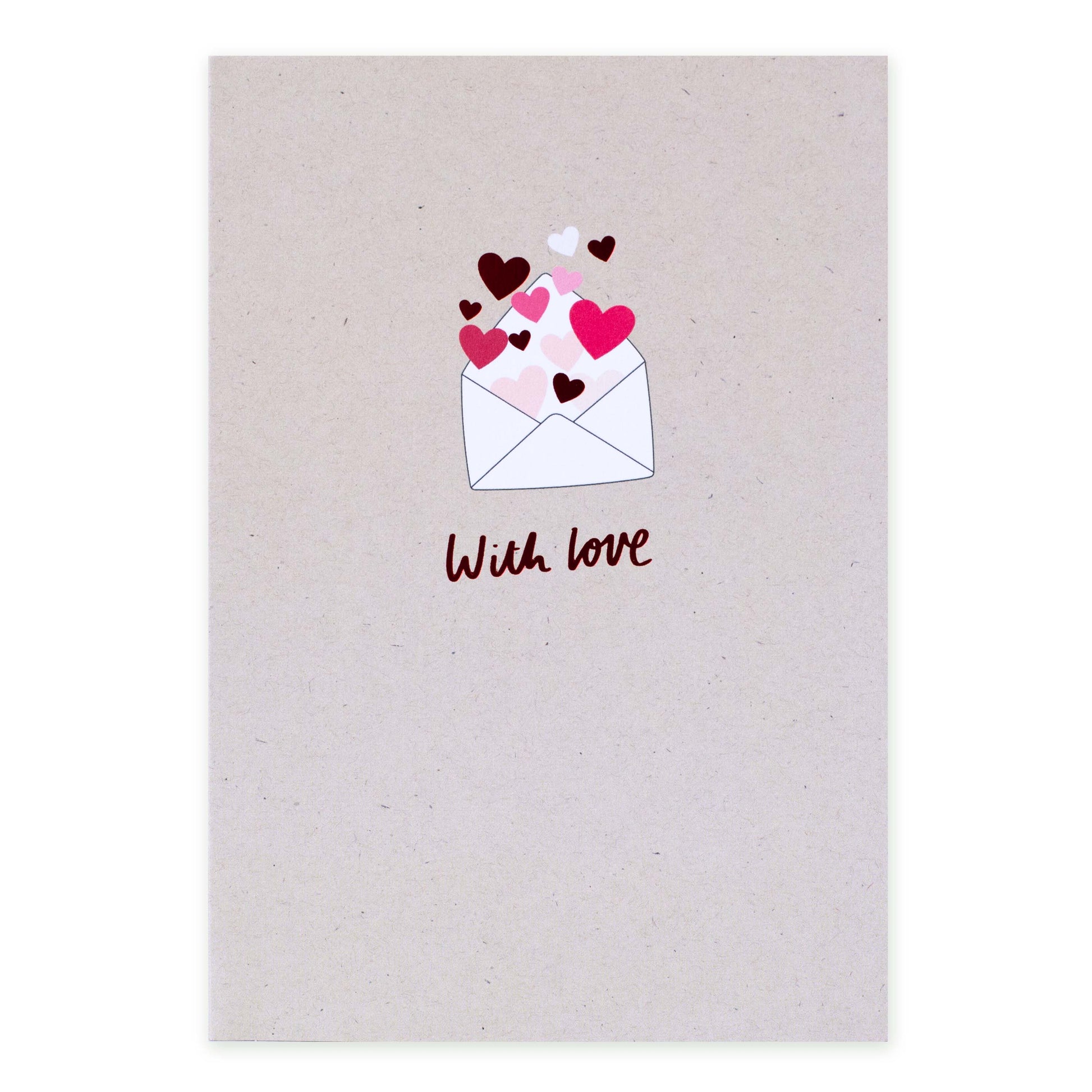 Hallmark Valentine's Day Card - With Love featuring an envelope illustration and heart accents on a kraft background.