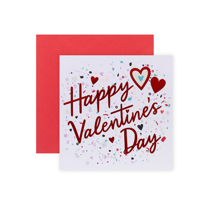 Hallmark Valentine's Day Card - Happy Valentine's Day with colourful confetti background and red envelope, showcasing festive design