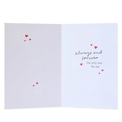 Hallmark Valentine's Day Husband Card - My Husband My Valentine open view showcasing the heartfelt message and printed hearts inside.