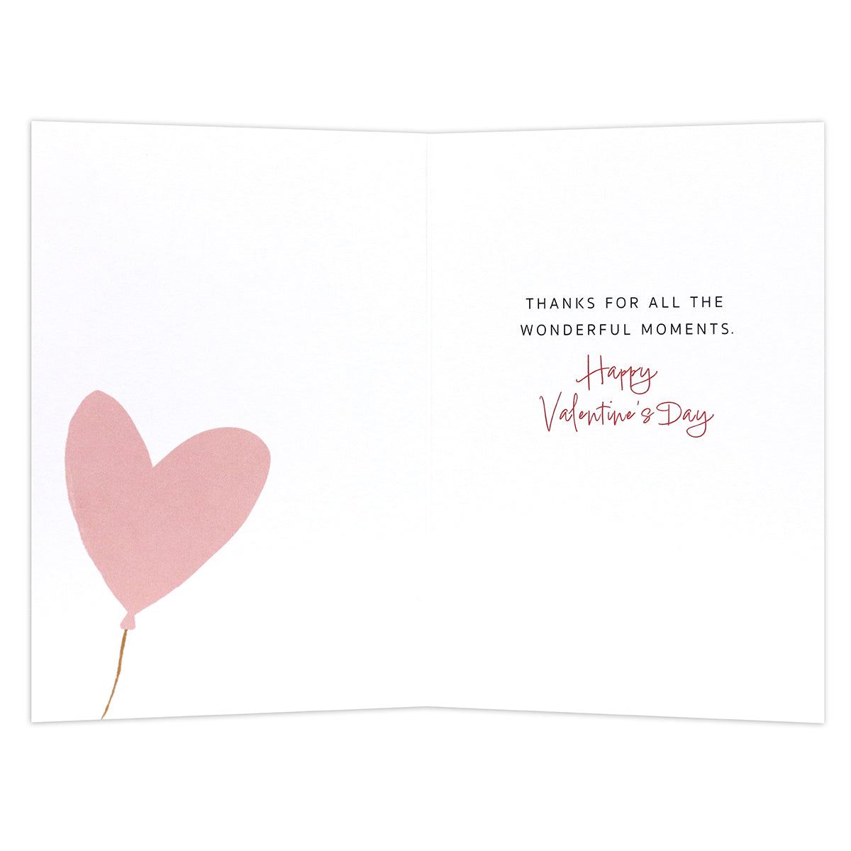 Hallmark Valentine's Day Card - For My Other Half, inside view showing pink heart illustration and handwritten message, flat lay.