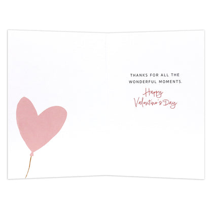 Hallmark Valentine's Day Card - For My Other Half, inside view showing pink heart illustration and handwritten message, flat lay.