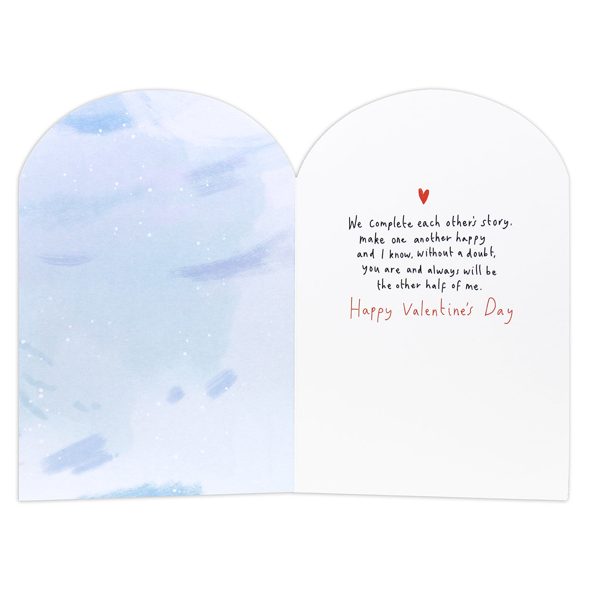 Hallmark Valentine's Day card - For My Other Half, featuring heartfelt inside message and soft pastel background, flat lay.