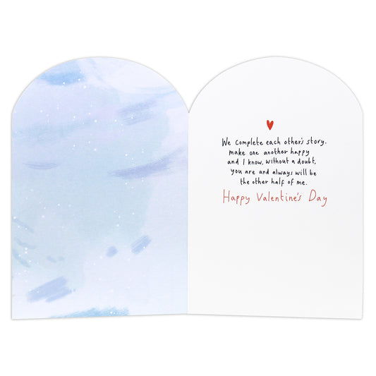 Hallmark Valentine's Day card - For My Other Half, featuring heartfelt inside message and soft pastel background, flat lay.