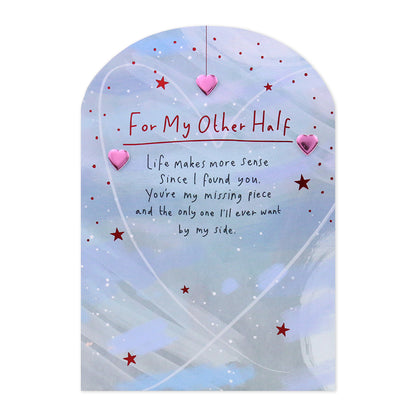 Hallmark Valentine's Day Card - For My Other Half, detailed greeting card with 3D pink hearts and red foil accents, front view.