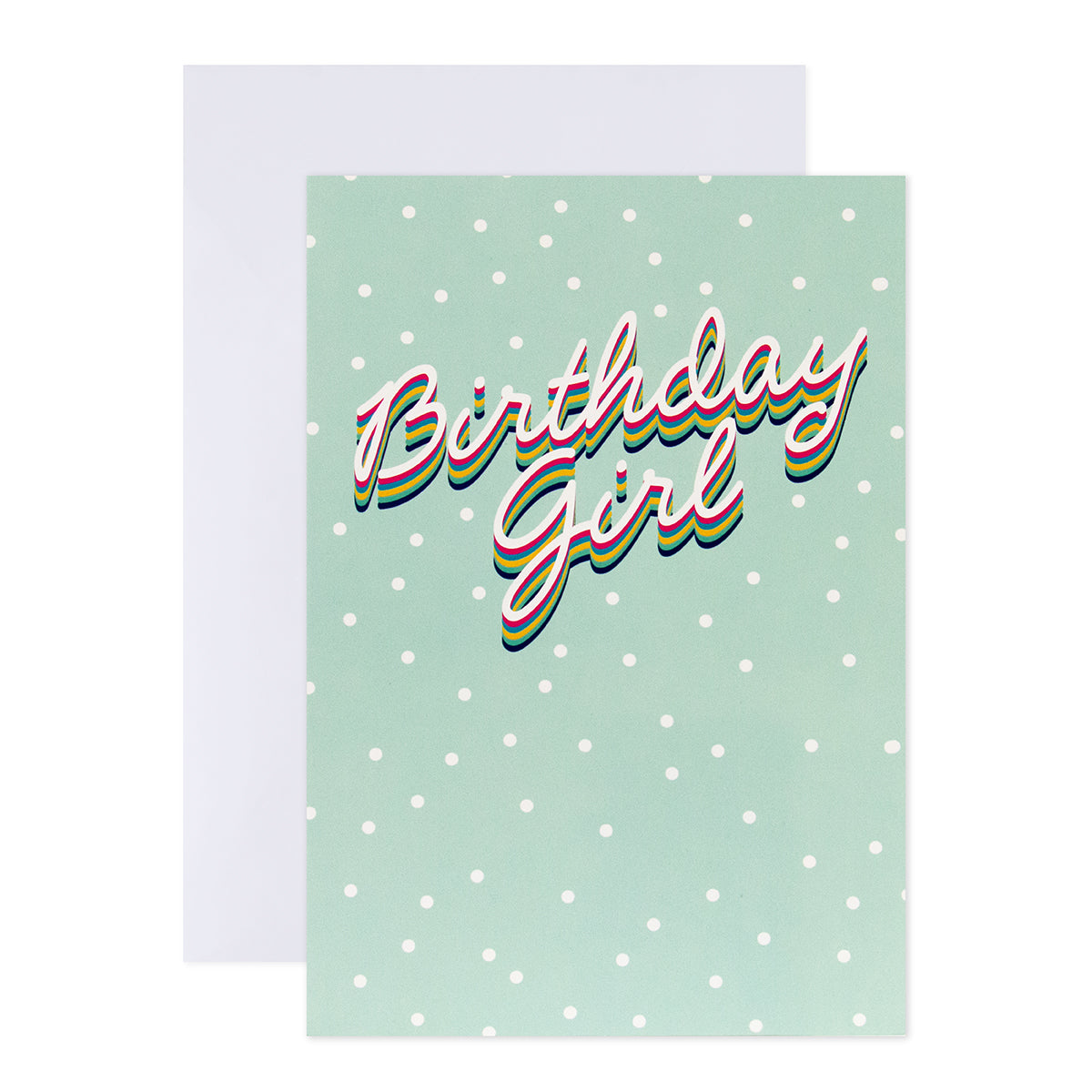 Hallmark Interactive Sound Card - Birthday Girl featuring a polka dot design and vibrant text on a mint green background.