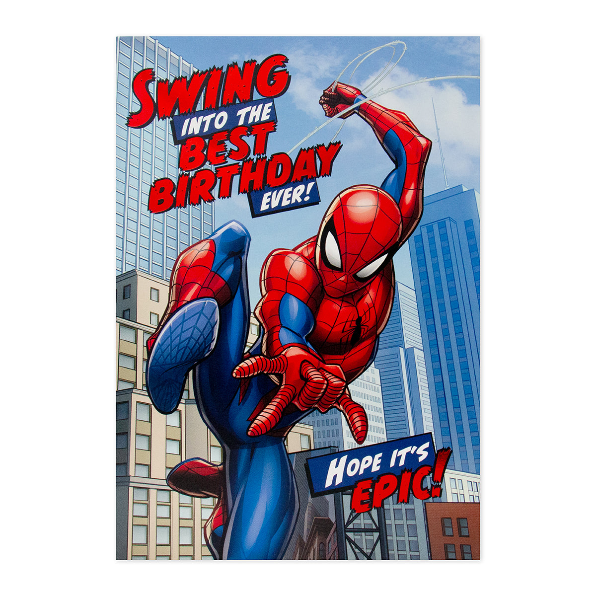Hallmark Interactive Sound Card - Spider-man with vibrant artwork, featuring Spider-man and birthday message on front cover.