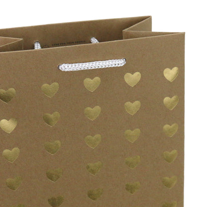 Hallmark Bottle Bag - Kraft & Gold Hearts