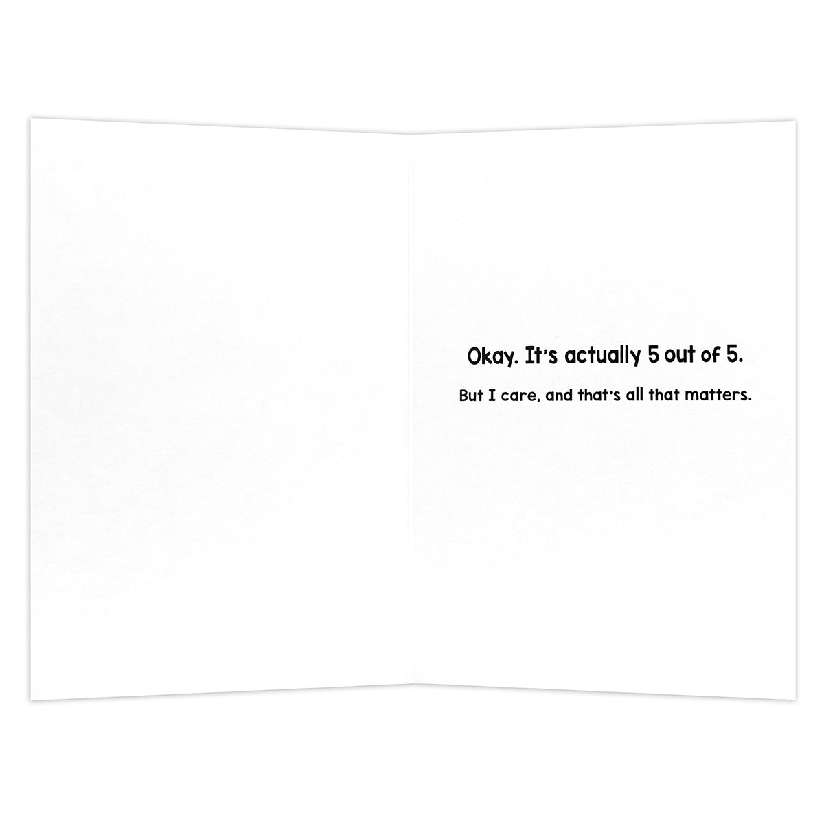 Hallmark Shoebox Birthday Card - 4 out of 5 Cats, interior view with text showing heartfelt message and humorous tone.