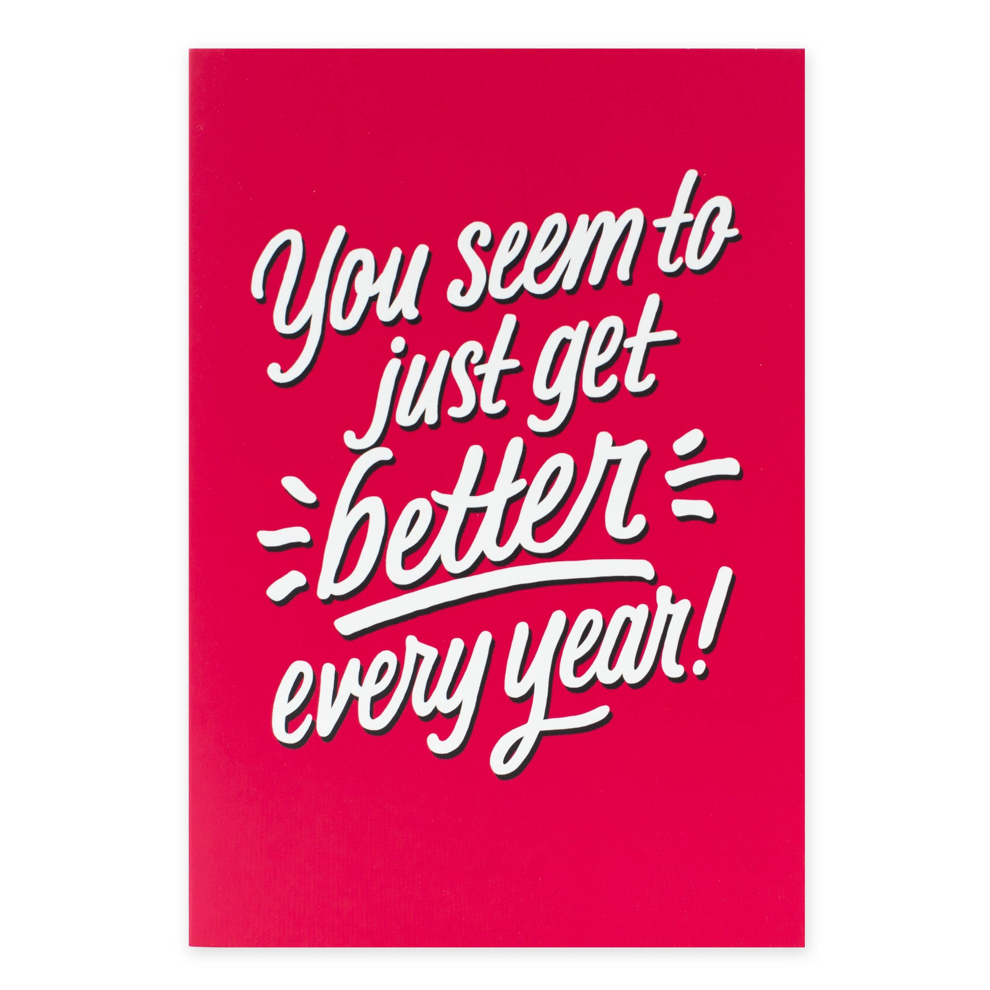 Hallmark Shoebox Birthday Card - Better Every Year, vibrant pink card featuring bold white typography with fun message.
