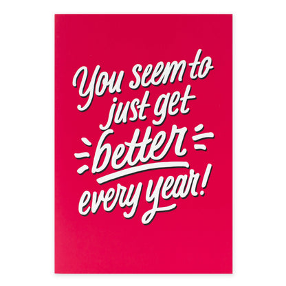 Hallmark Shoebox Birthday Card - Better Every Year, vibrant pink card featuring bold white typography with fun message.