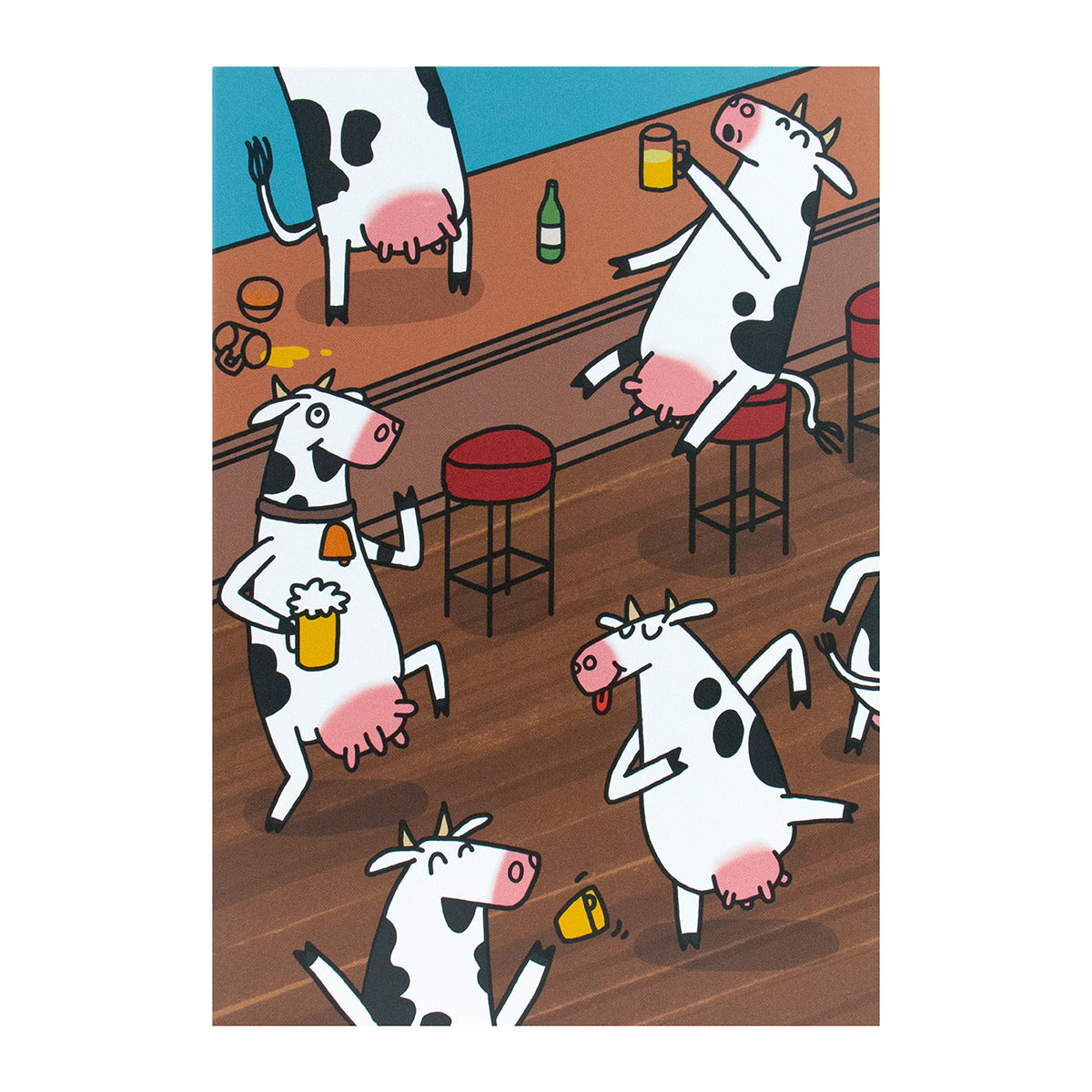 Hallmark Shoebox Celebration Greeting Card - Cows Come Home, fun greeting card featuring playful cows celebrating at a bar.