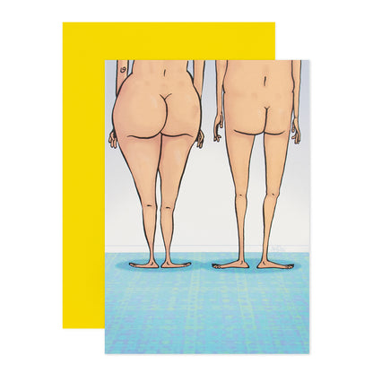 Hallmark Shoebox Birthday Card - Couple of Cracks featuring an illustration of two naked figures showing their bottoms against a light background.