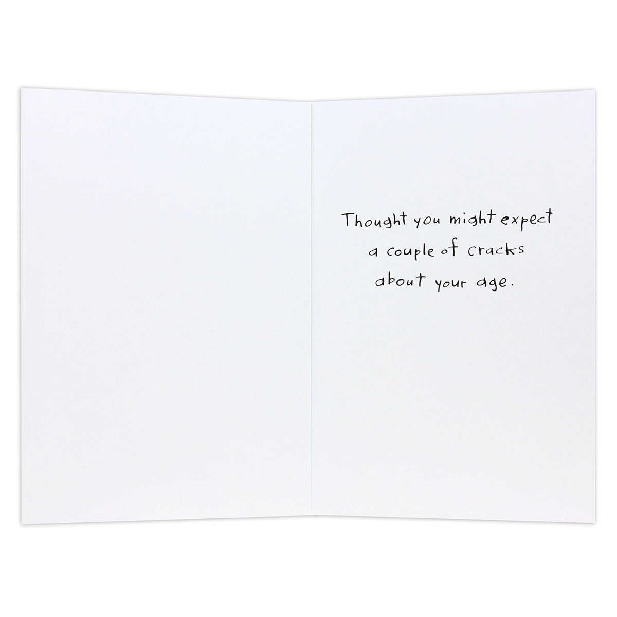 Hallmark Shoebox Birthday Card - Couple of Cracks featuring inside message about age in handwritten font, white background.