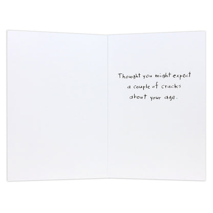 Hallmark Shoebox Birthday Card - Couple of Cracks featuring inside message about age in handwritten font, white background.