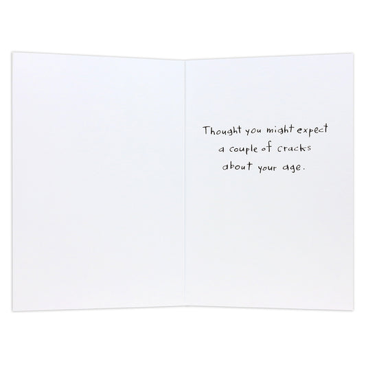 Hallmark Shoebox Birthday Card - Couple of Cracks featuring inside message about age in handwritten font, white background.