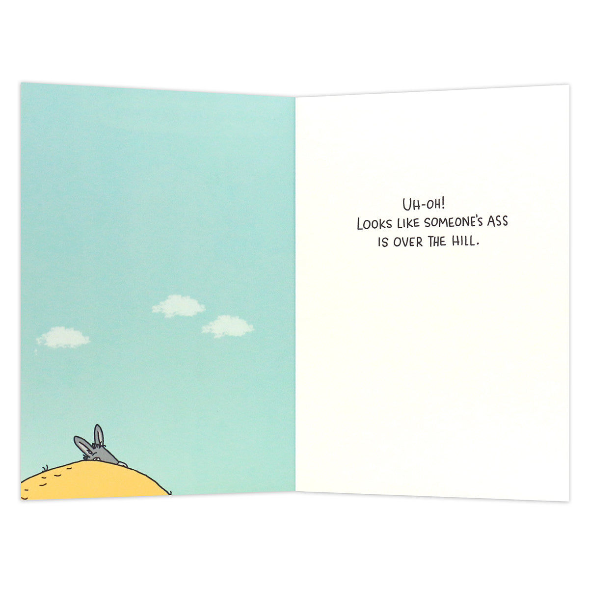 Hallmark Shoebox Birthday Card - Over The Hill inside illustration, featuring a donkey on a hill with humorous text.