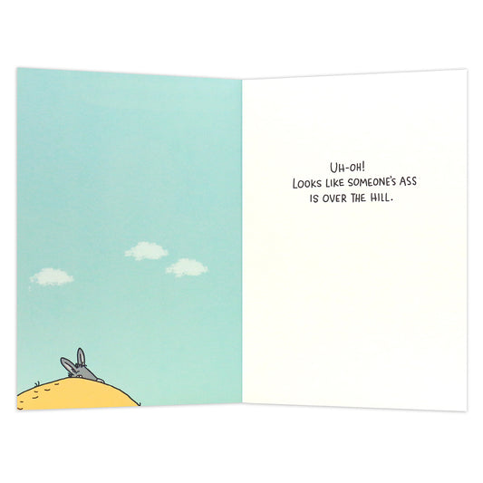 Hallmark Shoebox Birthday Card - Over The Hill inside illustration, featuring a donkey on a hill with humorous text.
