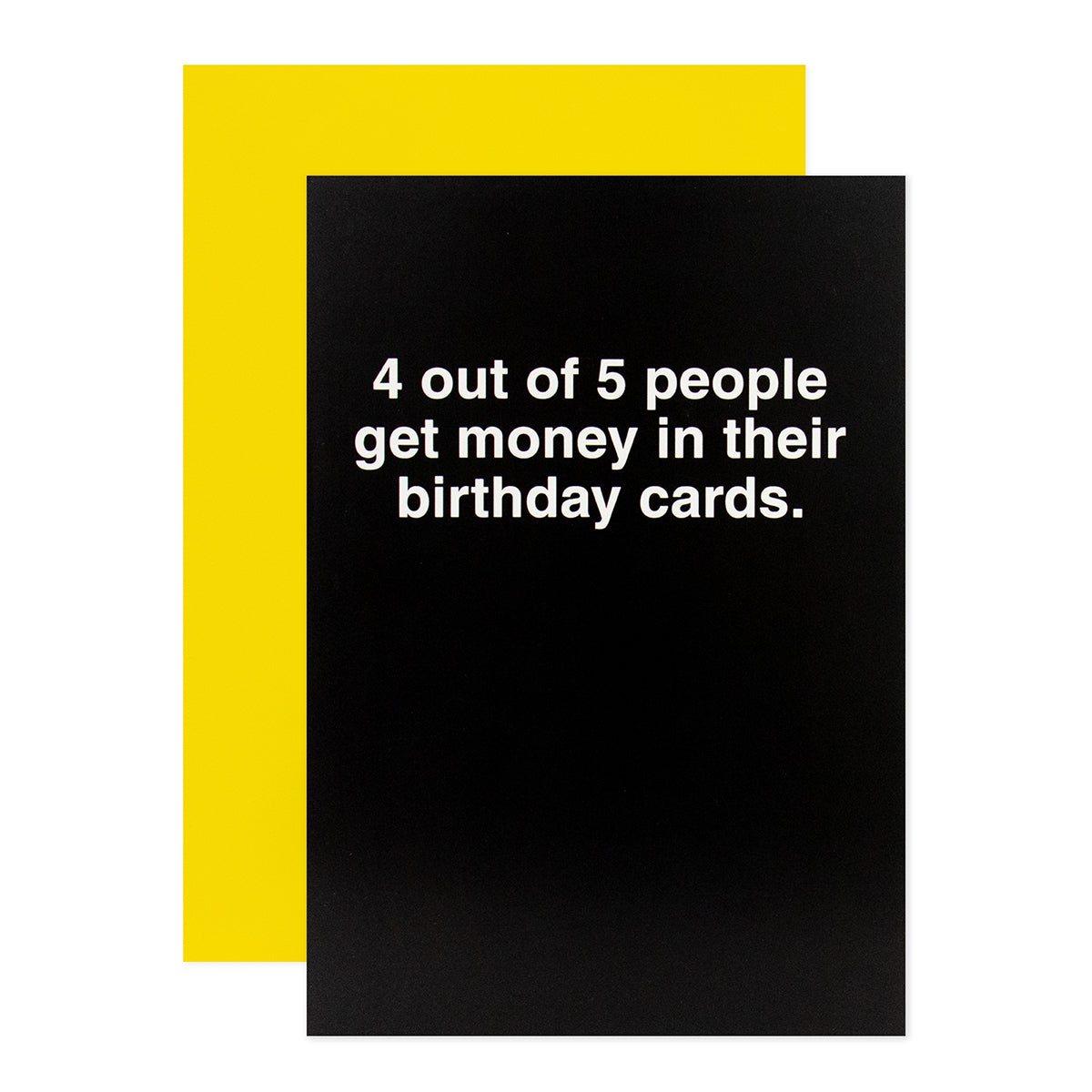 Hallmark Shoebox Birthday Card - #5 featuring a humorous black front with white text, paired with a yellow envelope.