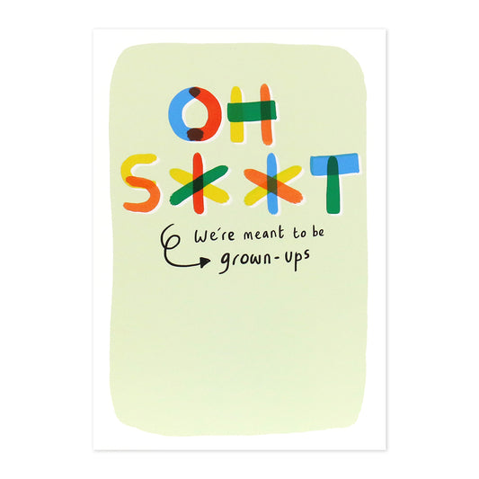 Hallmark Shoebox Birthday Card - Grown Ups, humorous design, colourful letters, blank inside for personal message.