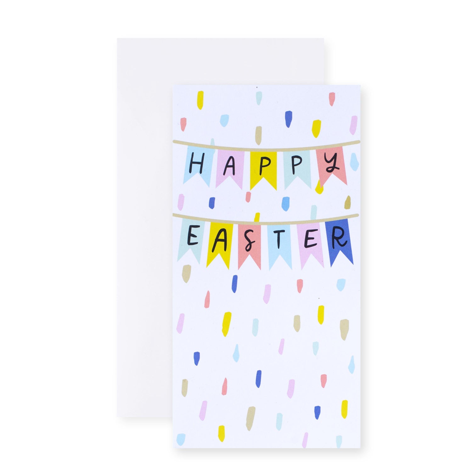 Hallmark Easter Money Wallet 4 pack - Happy Easter featuring a pastel bunting design with colourful spots on a white background.