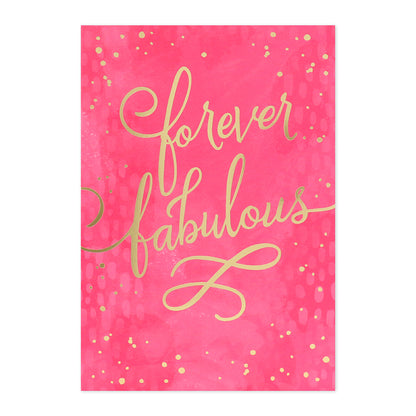 Connections from Hallmark Birthday Card - Forever Fabulous in vibrant pink with gold foil lettering and whimsical design.