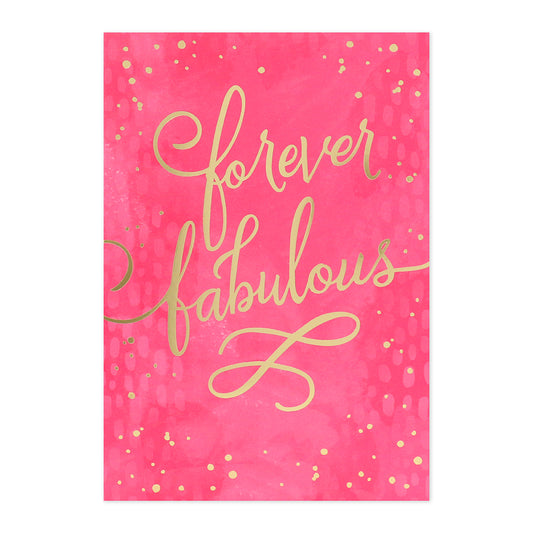 Connections from Hallmark Birthday Card - Forever Fabulous in vibrant pink with gold foil lettering and whimsical design.