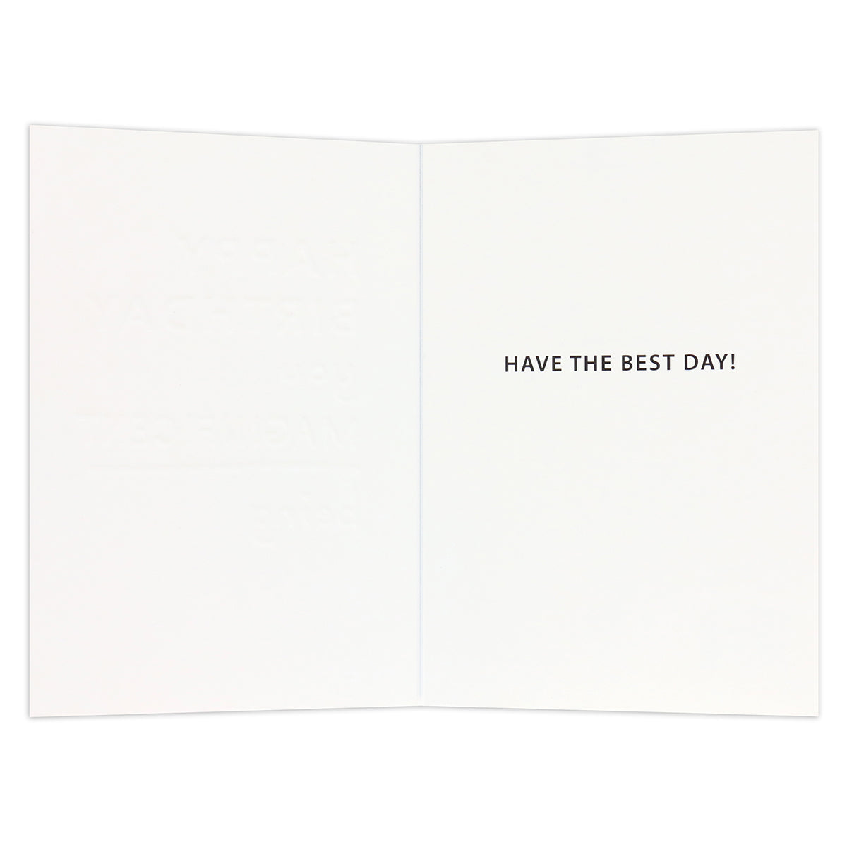 Connections from Hallmark Birthday Card - Magnificent Being inside view showcasing embossed details and the message 'HAVE THE BEST DAY!'