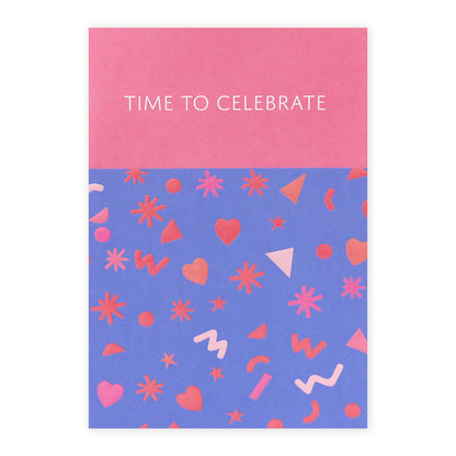 Connections from Hallmark Birthday Card - Time To Celebrate featuring colourful embossed patterns and festive design in shades of pink and blue.