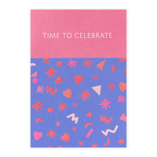 Connections from Hallmark Birthday Card - Time To Celebrate featuring colourful embossed patterns and festive design in shades of pink and blue.