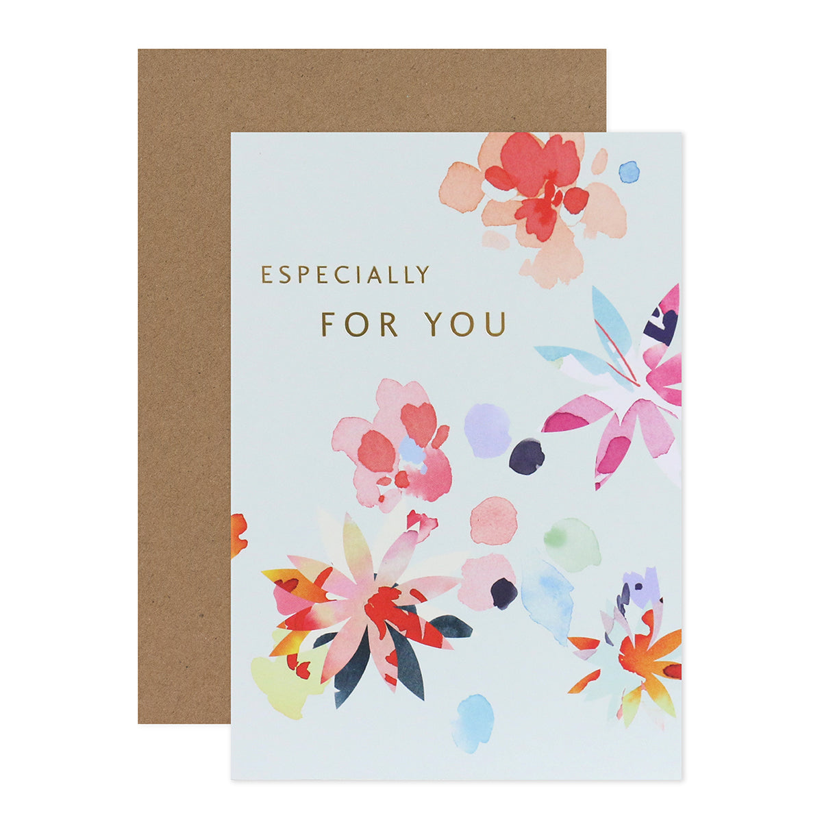 Connections from Hallmark Birthday Card - Especially For You, colourful floral design, gold foil lettering, with kraft envelope.