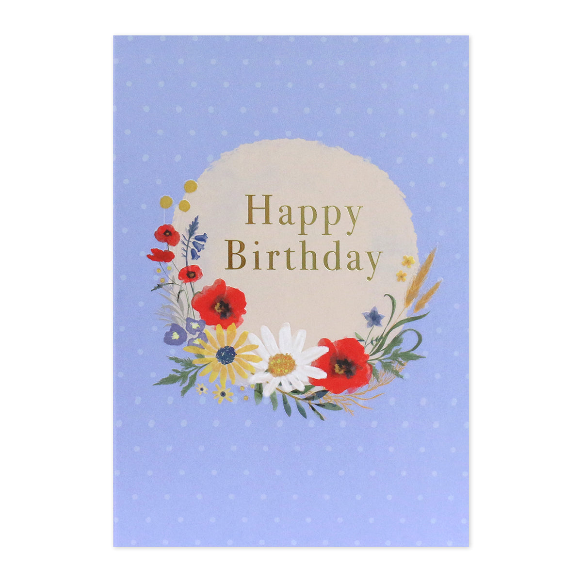 Connections from Hallmark Birthday Card - Colourful Flowers, featuring floral illustrations and gold foil text on blue background, flat lay