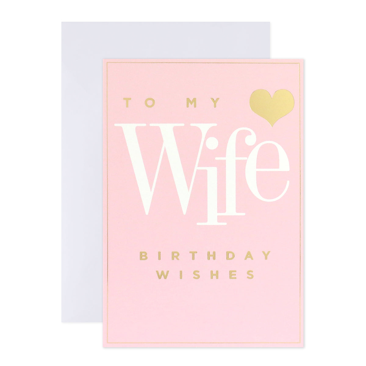 Connections from Hallmark Birthday Card For Wife - Woman I Love, pink card with gold foil text and heart, flat lay view.