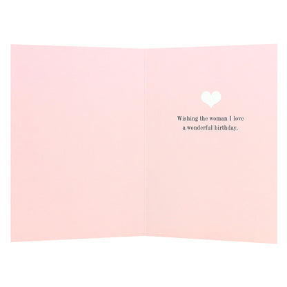 Connections from Hallmark Birthday Card For Wife - Woman I Love, inside view with pink background and heartfelt message.