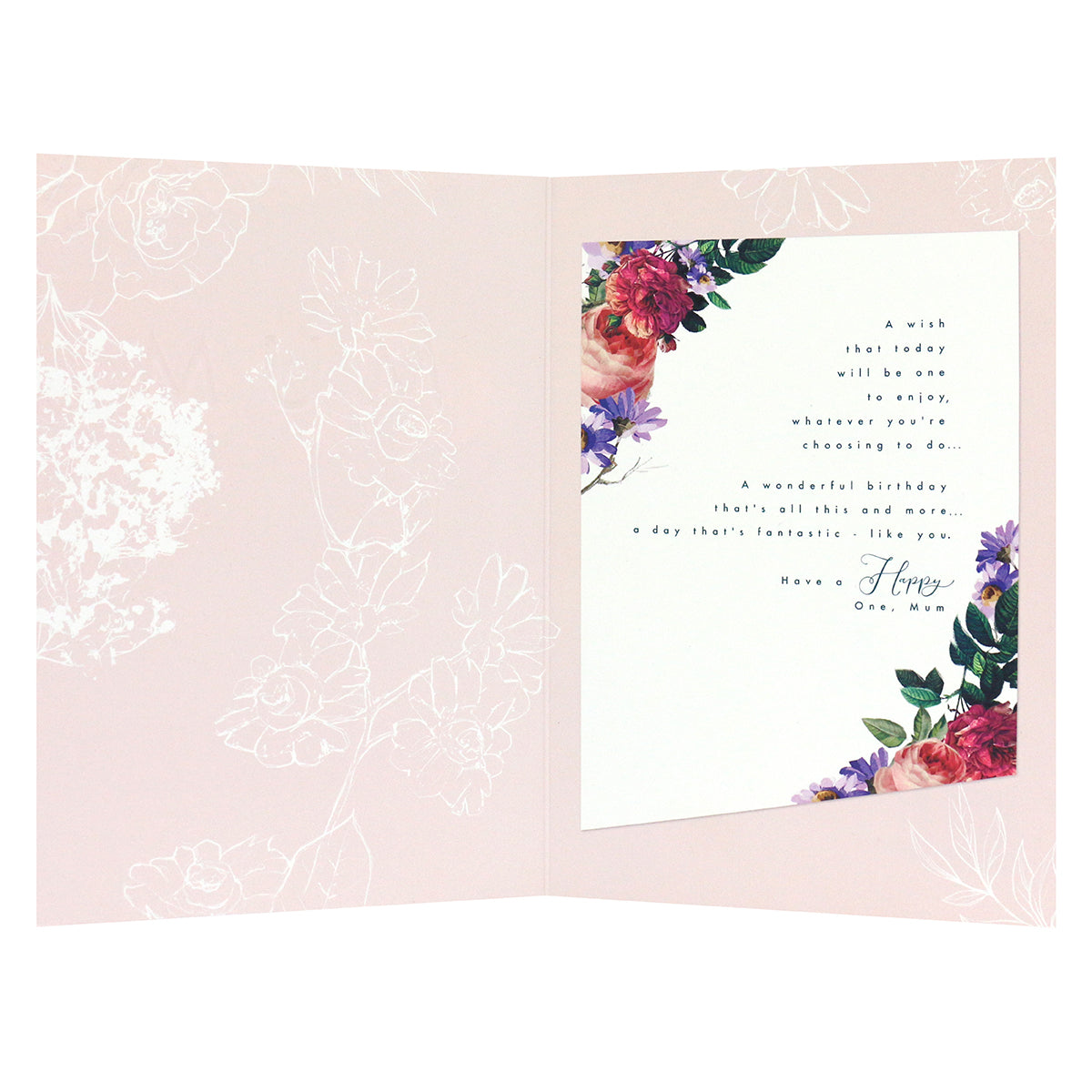 Connections from Hallmark Birthday Card For Mum - Fantastic Like You! opened view, featuring floral illustrations and heartfelt birthday message.