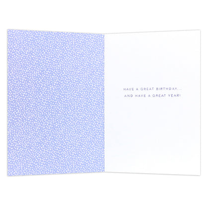 Connections from Hallmark Birthday Card - Another Year, Another Adventure inside view featuring purple patterned background and birthday message.