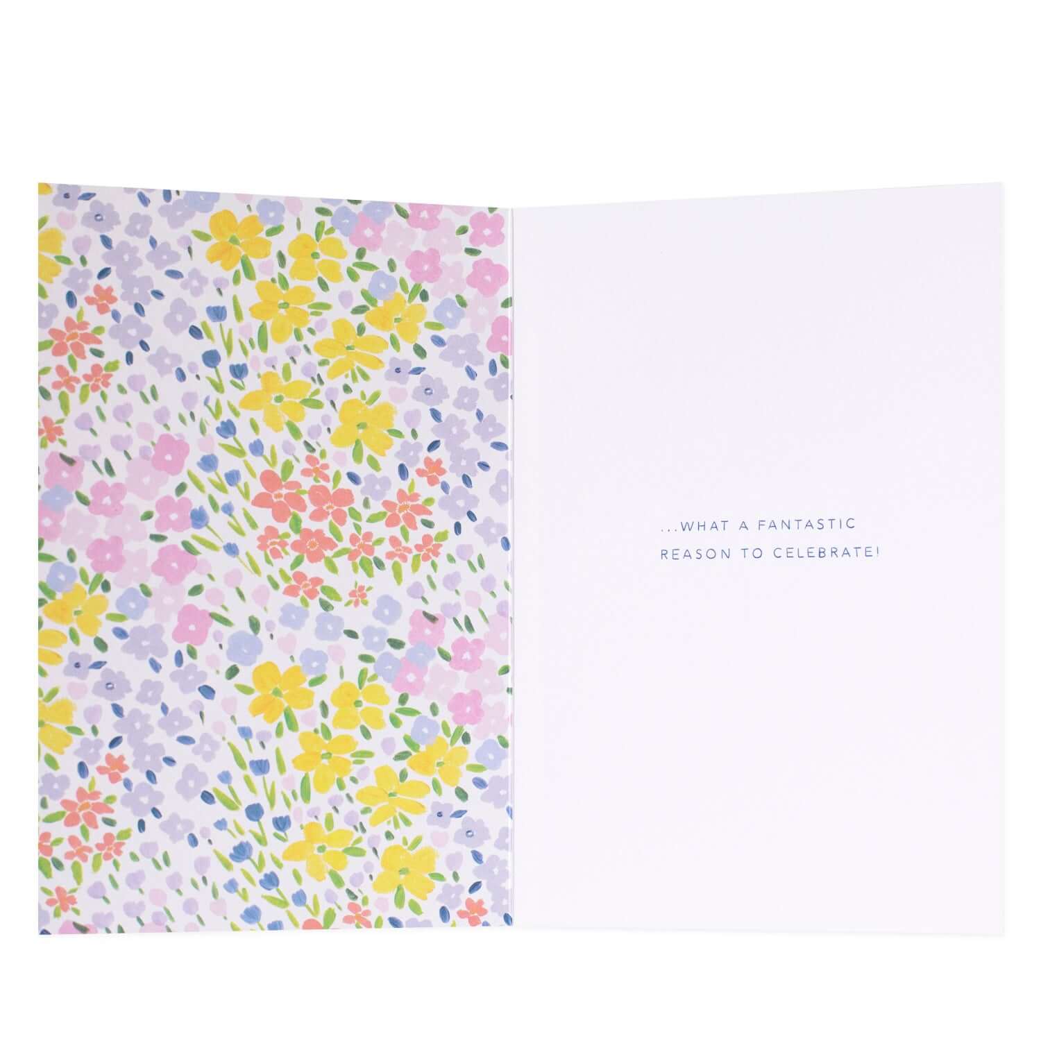 Connections from Hallmark Birthday Card - Presents, floral patterned interior, elegant card design, vibrant colours.