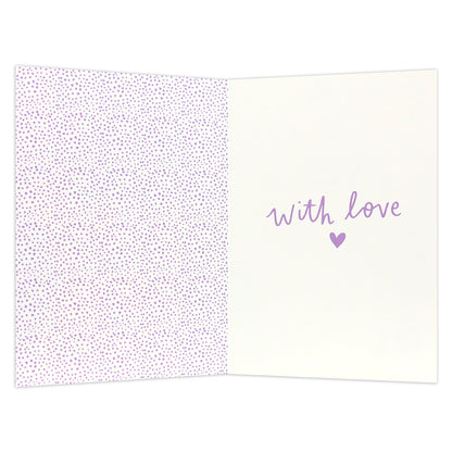 Connections from Hallmark Birthday Card - Big Bear Hugs, inside view with purple polka dots and message 'with love' on white background.