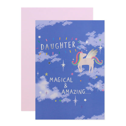 Connections from Hallmark Birthday Card For Daughter - Magical & Amazing, illustrated card featuring unicorn, clouds, and foil accents.