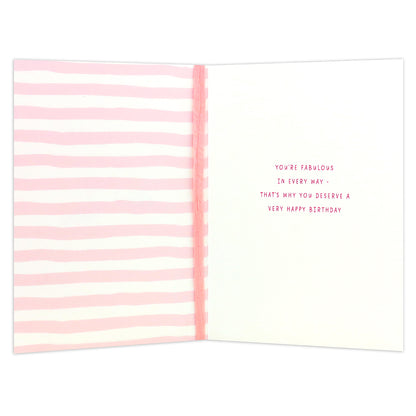 Connections from Hallmark Birthday Card For Mum - Fabulous In Every Way interior view featuring pink striped design and heartfelt birthday message.