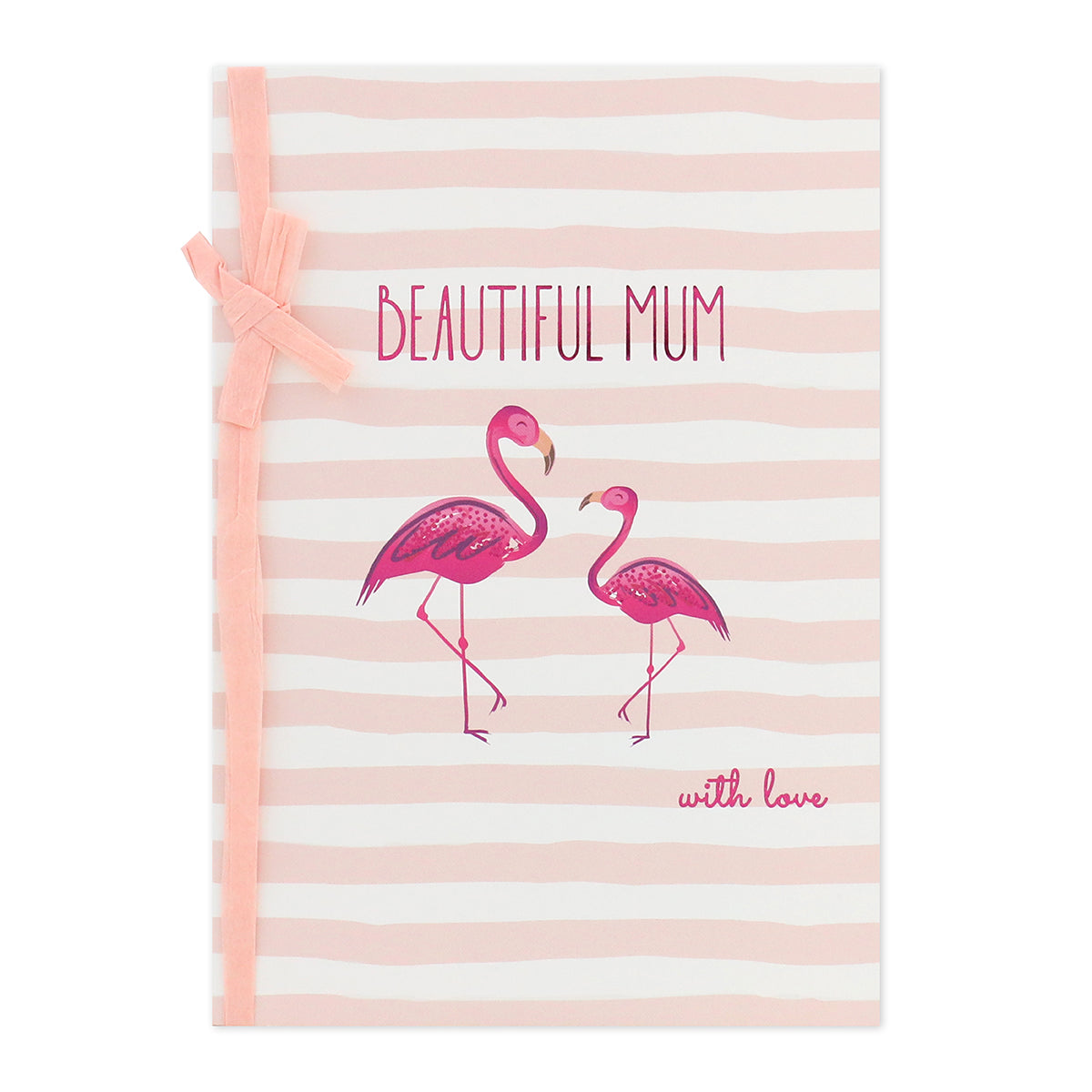 Connections from Hallmark Birthday Card For Mum - Fabulous In Every Way, illustrated card with flamingos, pink ribbon detail, striped background
