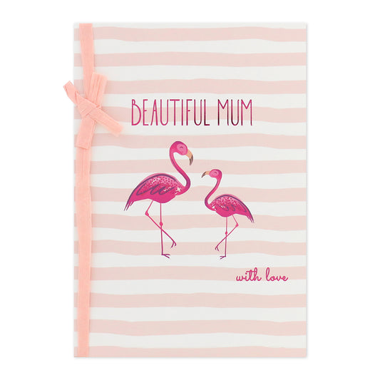 Connections from Hallmark Birthday Card For Mum - Fabulous In Every Way, illustrated card with flamingos, pink ribbon detail, striped background