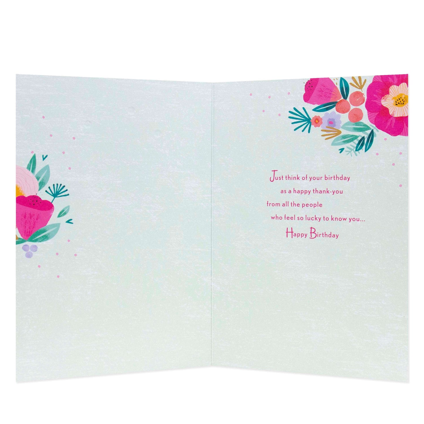 Connections from Hallmark Birthday Card - Floral Cake, inside view, featuring colourful floral designs and birthday message, 17.3cm x 11.9cm.