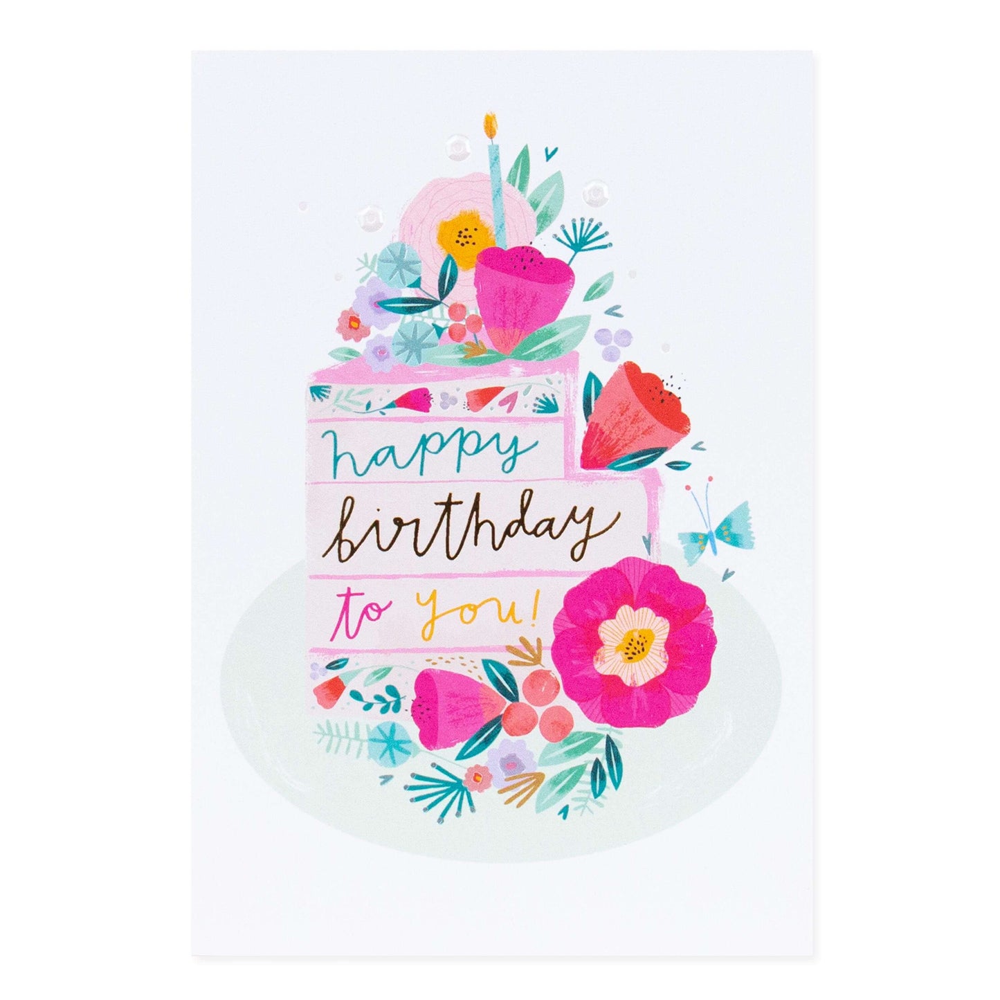 Connections from Hallmark Birthday Card - Floral Cake with vibrant floral design and candle illustration, 11.9cm x 17.3cm.
