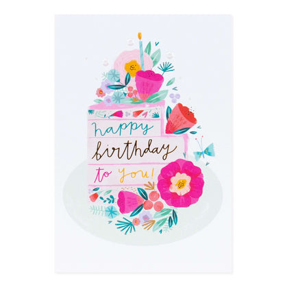 Connections from Hallmark Birthday Card - Floral Cake with vibrant floral design and candle illustration, 11.9cm x 17.3cm.