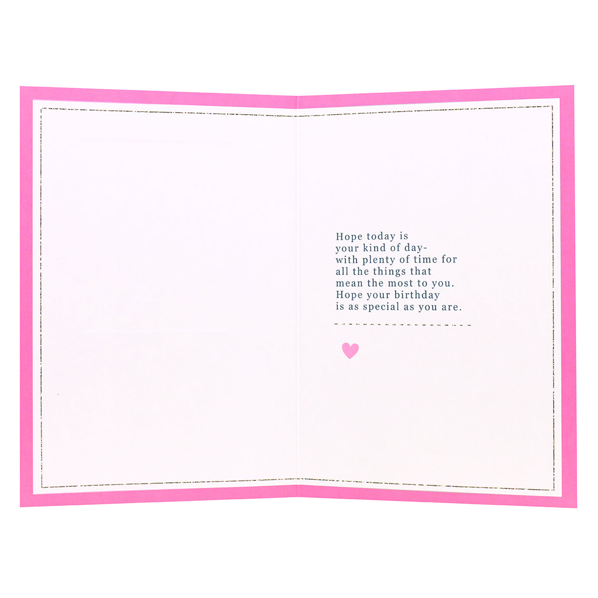 Connections from Hallmark Birthday Card - Special As You Are, inside view, pink border, heartfelt message on white background.