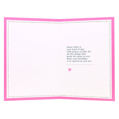 Connections from Hallmark Birthday Card - Special As You Are, inside view, pink border, heartfelt message on white background.