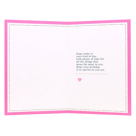Connections from Hallmark Birthday Card - Special As You Are, inside view, pink border, heartfelt message on white background.