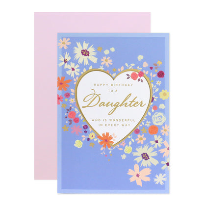 Connections from Hallmark Birthday Card For Daughter - Wonderful In Every Way, floral design, heart-shaped message, folded card front