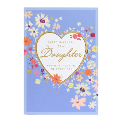 Connections from Hallmark Birthday Card For Daughter - Wonderful In Every Way, floral design, blue background, gold foil heart detail