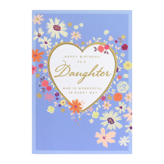 Connections from Hallmark Birthday Card For Daughter - Wonderful In Every Way, floral design, blue background, gold foil heart detail